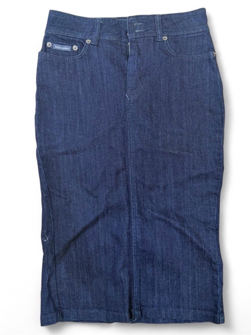 Vintage Dolce & Gabbana D&G Dark Wash Denim Midi Pencil Skirt Size 38 Y2K